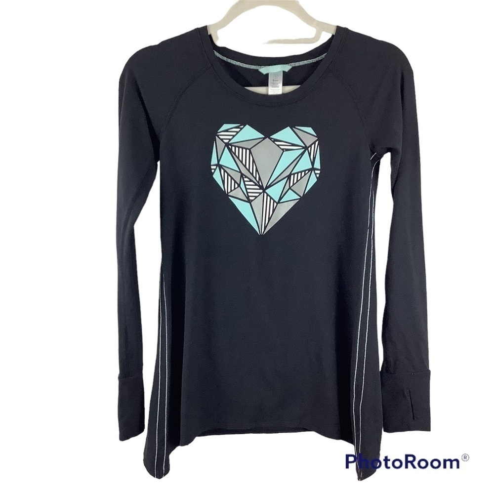 Ivivva Practice Ready Black Heart Long Sleeve Top Size 12